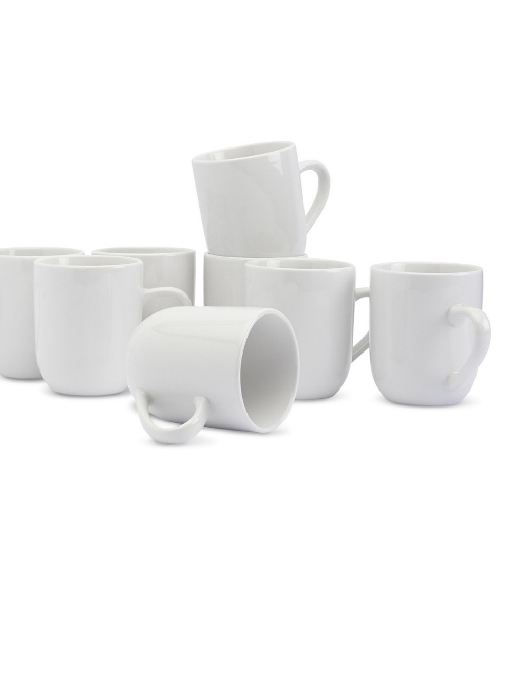 Studio White Ceramic Mug Set - Glossy White Cups (Set of 8)